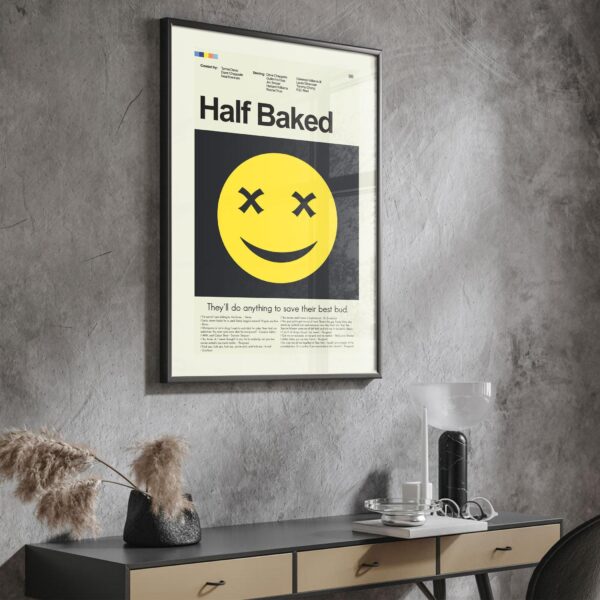 Half Baked movie poster in mid-century modern graphic design style