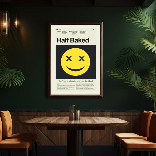Half Baked movie poster in mid-century modern graphic design style