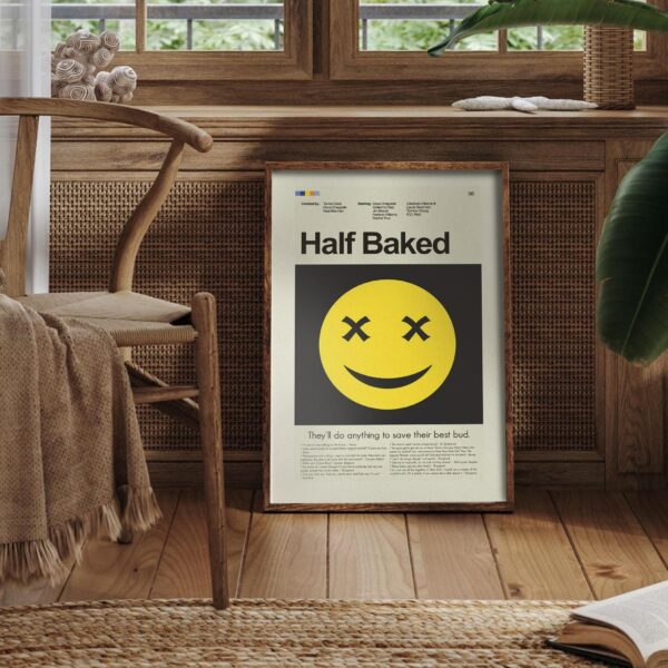 Half Baked movie poster in mid-century modern graphic design style