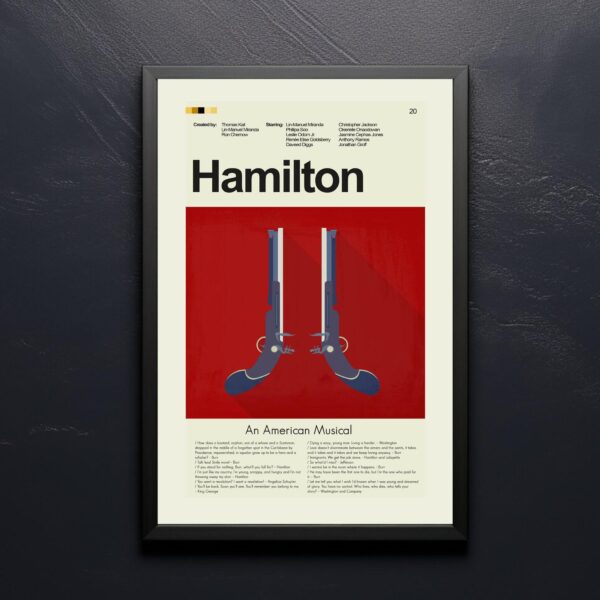 Mid-century modern Hamilton movie poster with graphic design elements