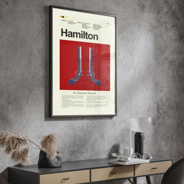 Mid-century modern Hamilton movie poster with graphic design elements