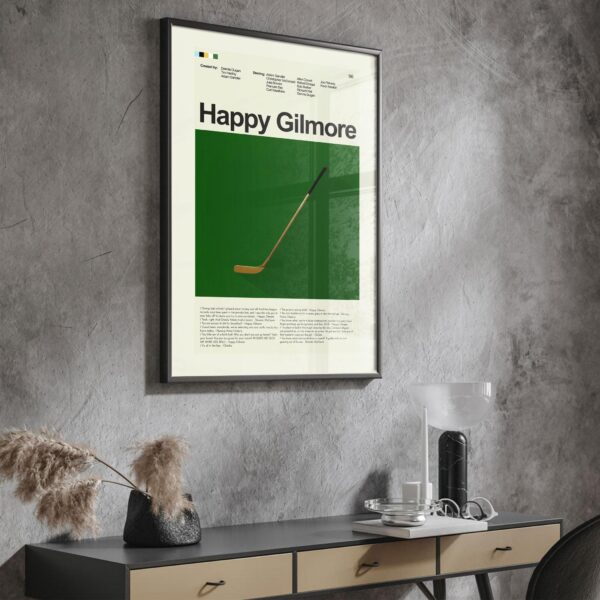 Happy Gilmore movie poster in mid-century modern graphic design style