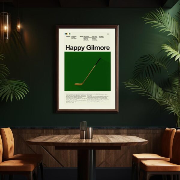 Happy Gilmore movie poster in mid-century modern graphic design style