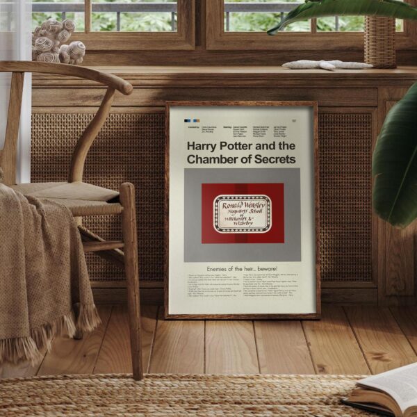 Large mid-century modern poster of Harry Potter and the Chamber of Secrets movie