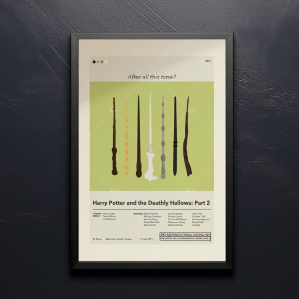 Mid-century modern style poster of Harry Potter and the Deathly Hallows Part 2
