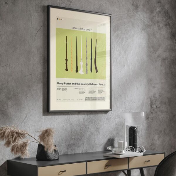 Mid-century modern style poster of Harry Potter and the Deathly Hallows Part 2