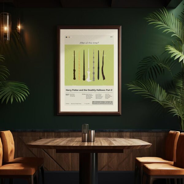 Mid-century modern style poster of Harry Potter and the Deathly Hallows Part 2