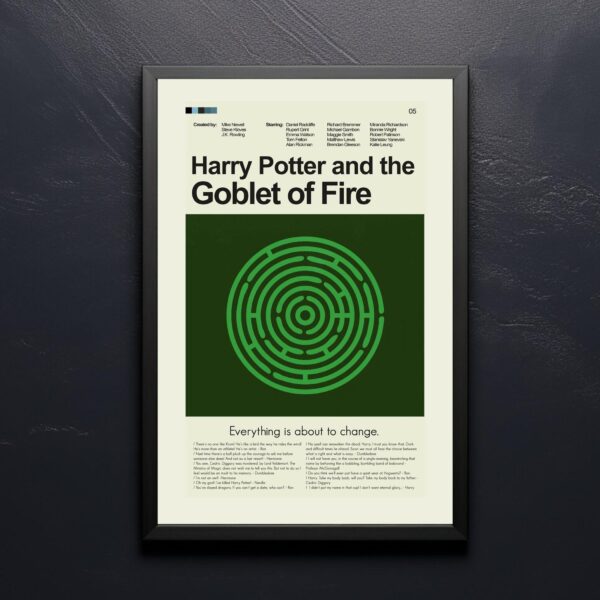 Mid-century modern graphic design poster of Harry Potter and the Goblet of Fire movie