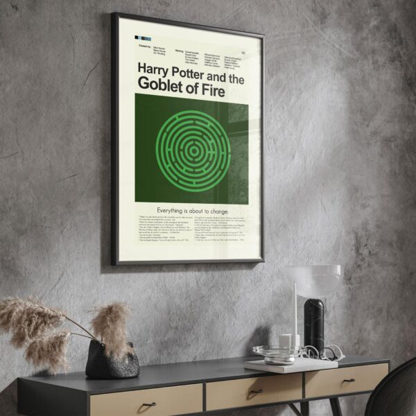 Mid-century modern graphic design poster of Harry Potter and the Goblet of Fire movie