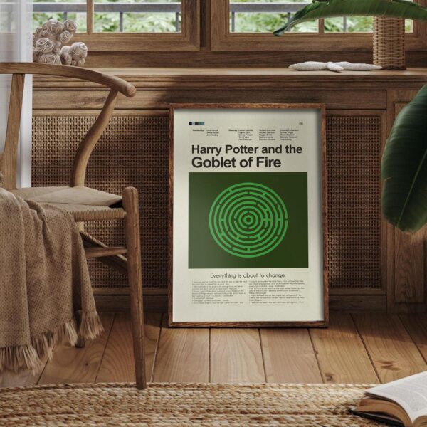 Mid-century modern graphic design poster of Harry Potter and the Goblet of Fire movie