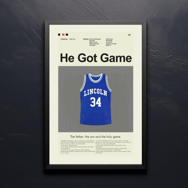 Mid-century modern graphic design poster of He Got Game movie