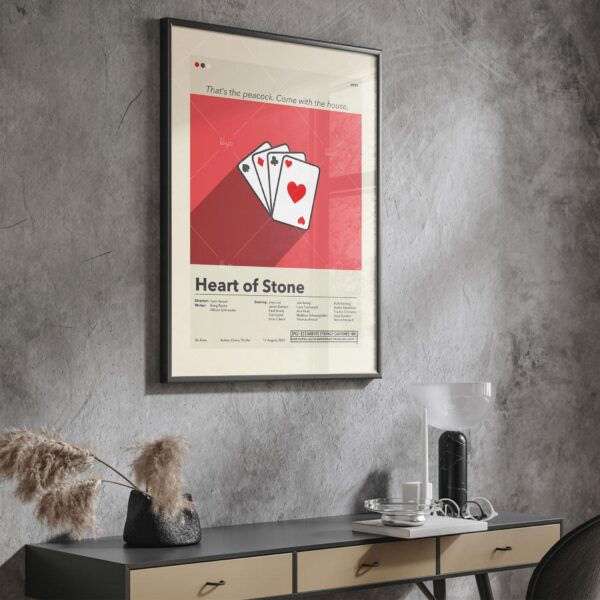 Mid-century modern Heart of Stone movie wall poster with retro design