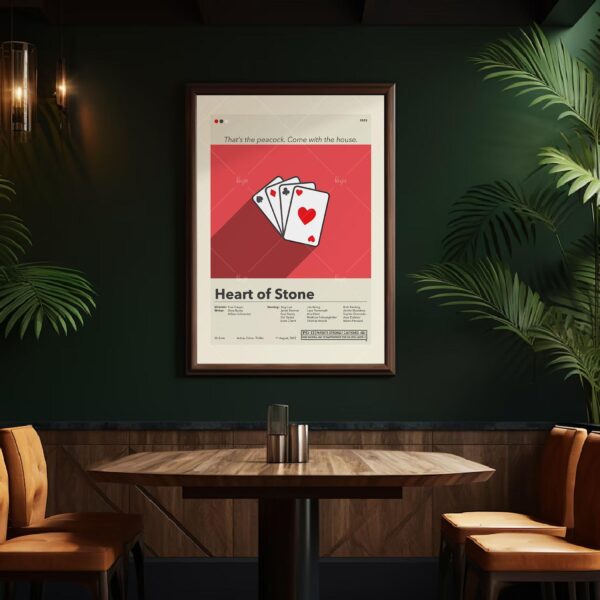 Mid-century modern Heart of Stone movie wall poster with retro design
