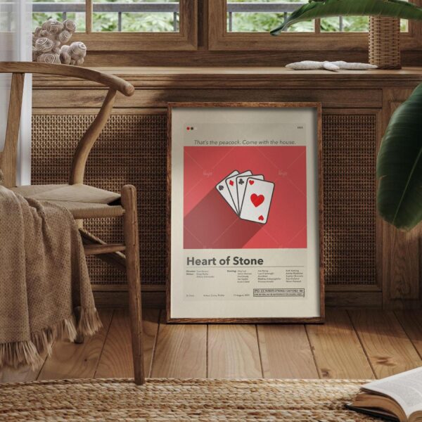 Mid-century modern Heart of Stone movie wall poster with retro design