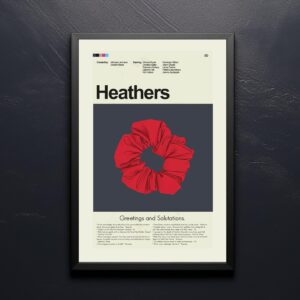 Heathers movie poster in mid-century modern art style with bold colors