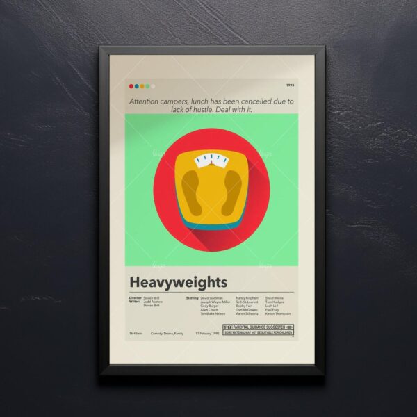 Mid-century modern Heavyweights movie poster with retro design elements