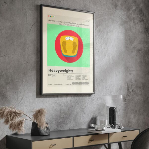 Mid-century modern Heavyweights movie poster with retro design elements