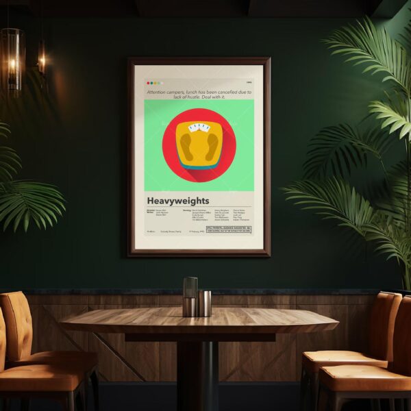 Mid-century modern Heavyweights movie poster with retro design elements
