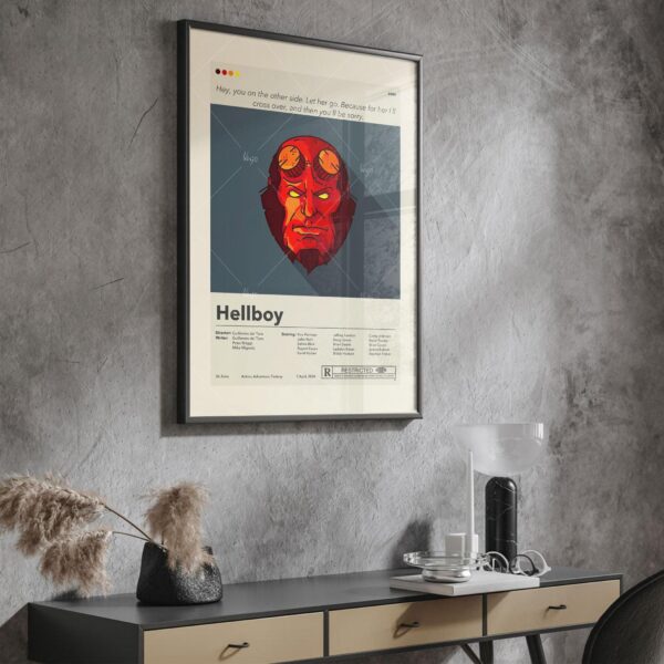 Large mid century modern Hellboy movie poster with retro design