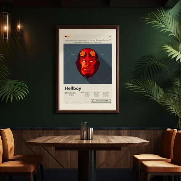 Large mid century modern Hellboy movie poster with retro design