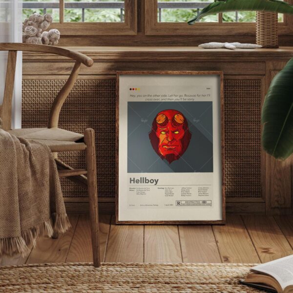 Large mid century modern Hellboy movie poster with retro design