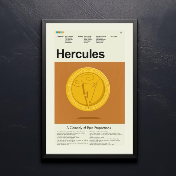 Large mid-century modern Hercules movie poster with classic vintage design