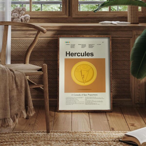 Large mid-century modern Hercules movie poster with classic vintage design