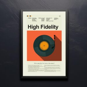 High Fidelity movie poster in mid-century modern art style