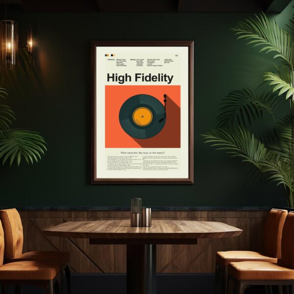 High Fidelity movie poster in mid-century modern art style