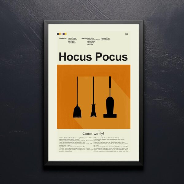 Mid-century modern Hocus Pocus movie poster art with vintage style