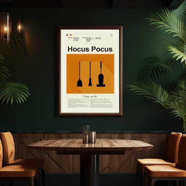 Mid-century modern Hocus Pocus movie poster art with vintage style