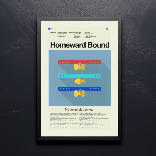 Mid-century modern poster of Homeward Bound: The Incredible Journey movie art