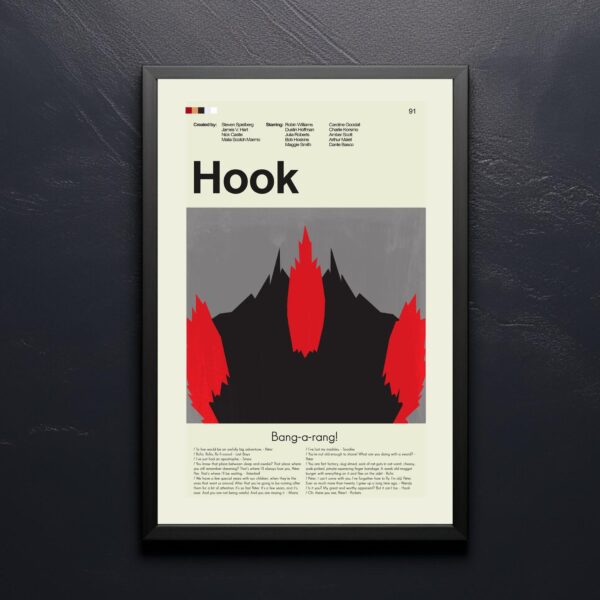 Mid-century modern style poster featuring Hook movie and furniture design