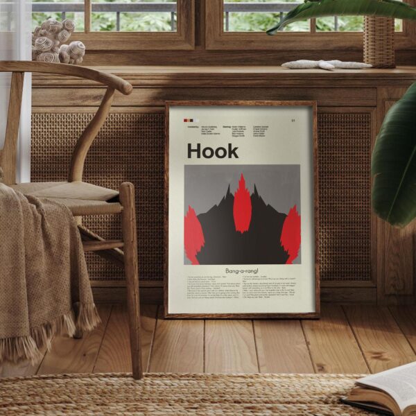 Mid-century modern style poster featuring Hook movie and furniture design