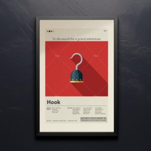 Mid-century modern style Hook movie poster with vintage design elements