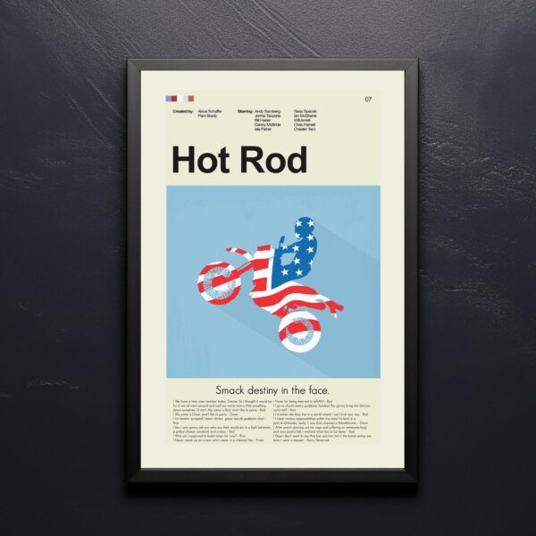 Mid-century modern Hot Rod movie poster featuring vintage car and furniture design