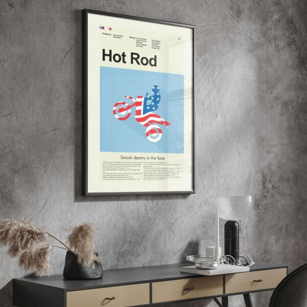 Mid-century modern Hot Rod movie poster featuring vintage car and furniture design