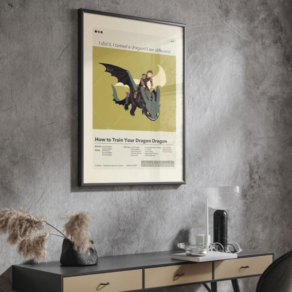 Mid-century modern How to Train Your Dragon movie wall art poster