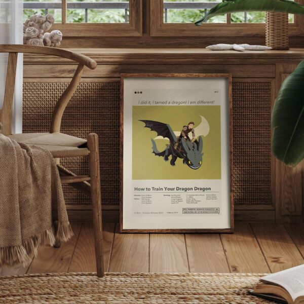 Mid-century modern How to Train Your Dragon movie wall art poster