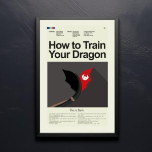 Mid-century modern How to Train Your Dragon movie wall poster