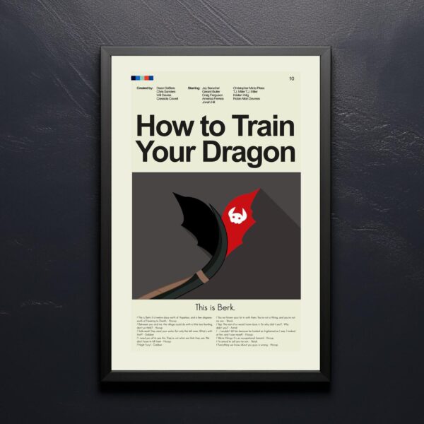 Mid-century modern How to Train Your Dragon movie wall poster