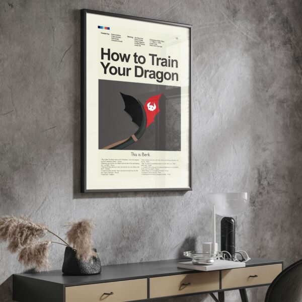 Mid-century modern How to Train Your Dragon movie wall poster