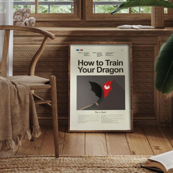 Mid-century modern How to Train Your Dragon movie wall poster