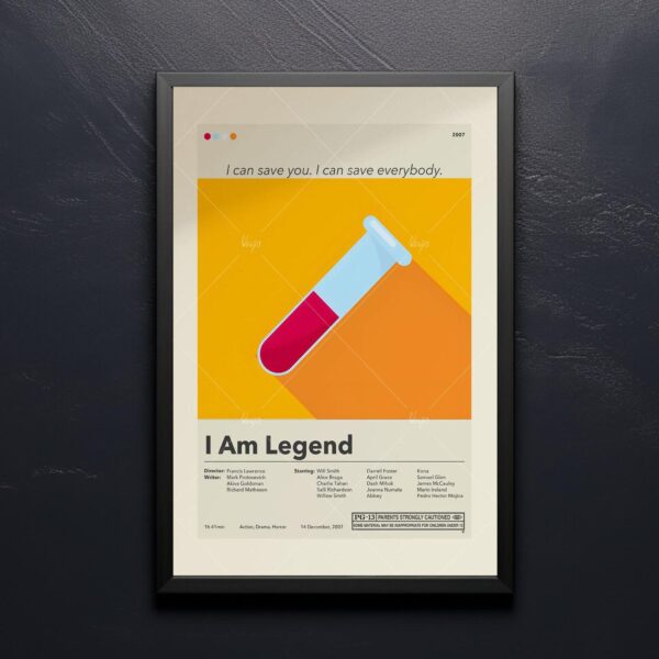 Mid-century modern I Am Legend movie graphic poster in vintage style