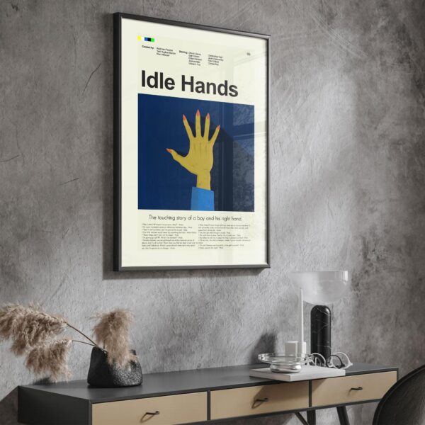 Idle Hands mid-century modern movie poster featuring a stylish house illustration