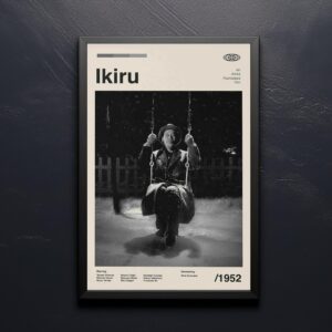Mid-century modern style Ikiru movie poster with minimalist design