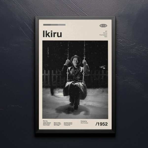 Mid-century modern style Ikiru movie poster with minimalist design