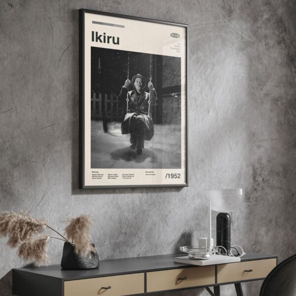 Mid-century modern style Ikiru movie poster with minimalist design