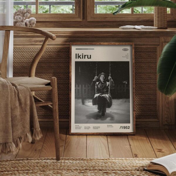Mid-century modern style Ikiru movie poster with minimalist design