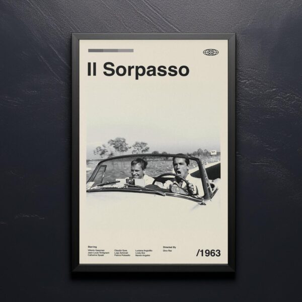 Il Sorpasso mid-century poster, retro artwork for film lovers